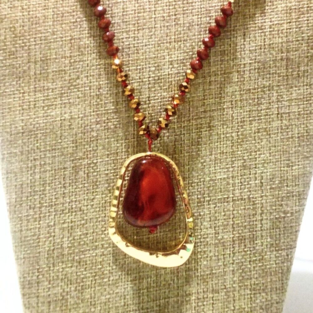 C 1945 Hand Knotted Faceted Crystal and Stone Bead Pendant Necklace